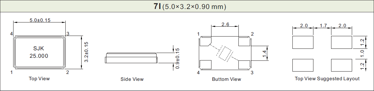 SMD5032贴片晶振尺寸图